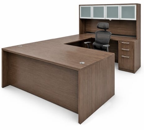 Modern Walnut Laminate Straight Front U-Workstation w/Hutch