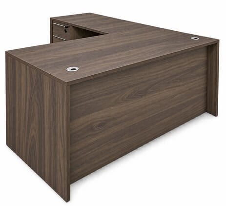 Columbia Walnut Managers L-Shaped Desk w/6 Drawers - 63