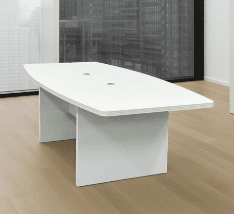 8' White Boat Shaped Conference Table