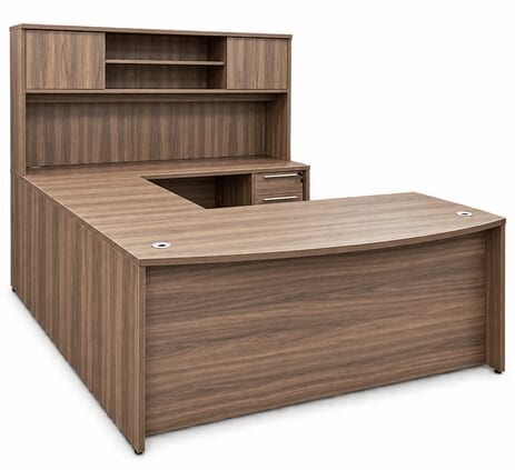 Urban Walnut Conference U-Shaped Workstation w/Hutch - 71