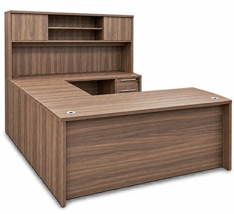 Urban Walnut Rectangular U-Shaped Workstation w/Hutch - 71