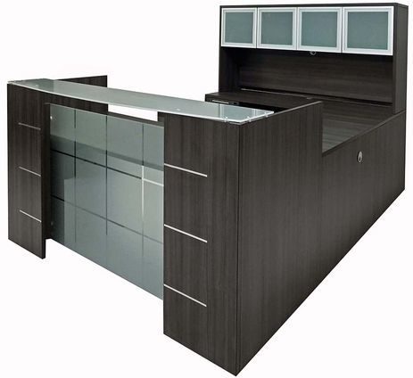U Shaped Glass Front Reception Desk W Hutch, Modern Office Furniture Receptionist Desk