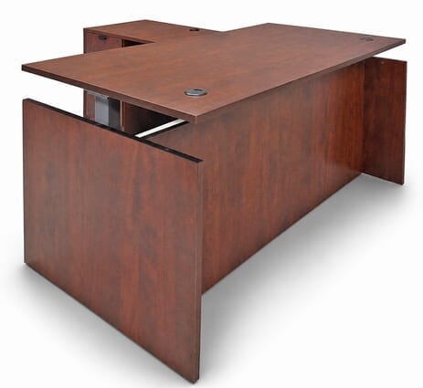 Cherry Adjustable Height Rectangular Front L-Shaped Desk