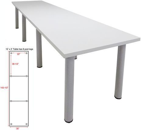 12' x 3' Post Leg Conference Table
