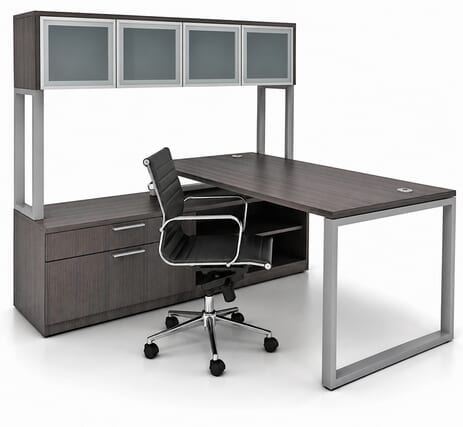 Executive Storage L-Desk w/Glass Door Hutch