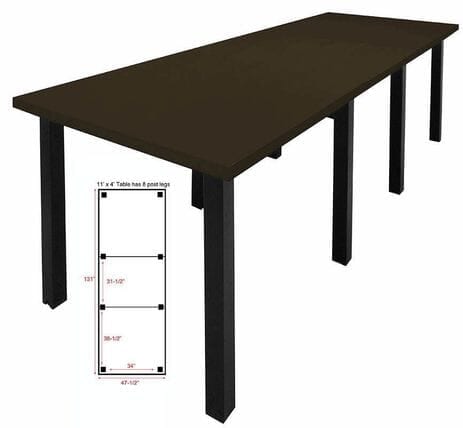 11' x 4' Standing Height Conference Table w/Square Post Legs