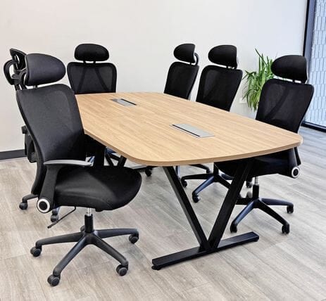 8' Beaumont Steel V-Leg Conference Table with 6 Black ProSupport Chairs Set