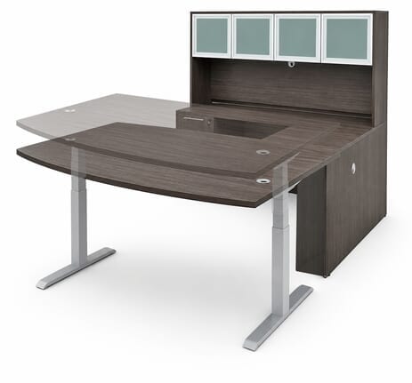 Charcoal Woodgrain Laminate Electric Lift Adjustable Height U-Desk w/Hutch
