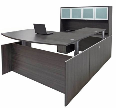 U Shaped Height Adjustable Desk with Storage 72/96 x 96 x 29/65
