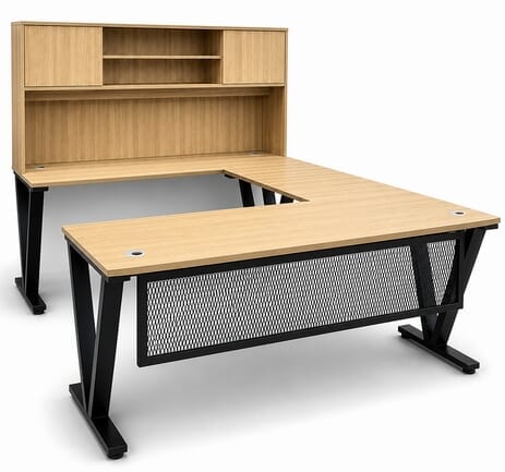 Beaumont Steel V-Leg Rectangular Front U-Shaped Desk with Hutch