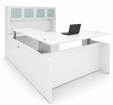 Enclosed Straight Front U-Shaped Desk with Hutch and Height Adjustable L-Surface