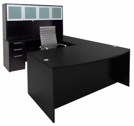 Black Conference U-Shaped Office Desk with Hutch