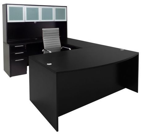 Black Conference U-Shaped Office Desk with Hutch