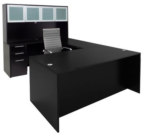 Black Laminate Straight Front U-Workstation w/Hutch