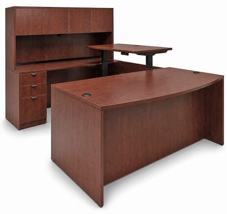  Cherry Electric Lift Adjustable Bridge U-Desk w/Hutch