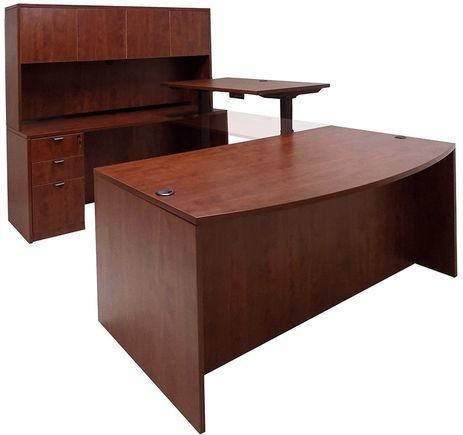  Cherry Electric Lift Adjustable Bridge U-Desk w/Hutch