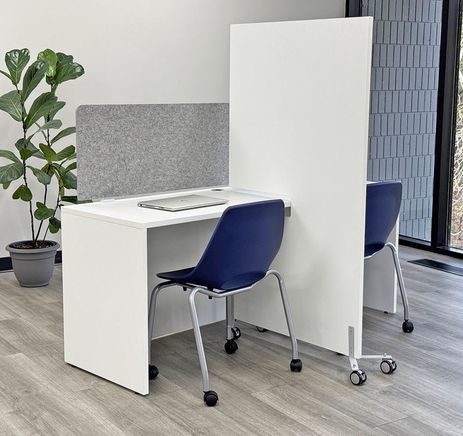 6' White Small Office 2-Person Desk with Mobile Divider and Tackable Privacy Panel