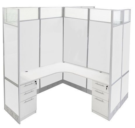 12'W x 6'D x 7'H White Washable Laminate Complete 2-Person L-Shaped Lateral Add-On Office Cubicles w/Files