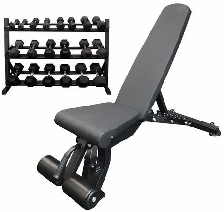 5-50 lb. Dumbbell Set w/ Storage Rack and Adjustable Weight Bench