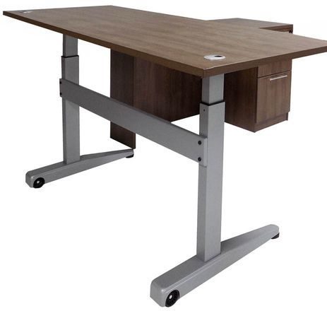 Pneumatic Lift Height Adjustable Executive L-Desk in Modern Walnut