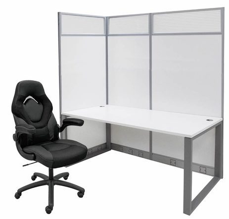 7'H TrendSpaces White Laminate Washable Open Ended Cubicle w/Glass