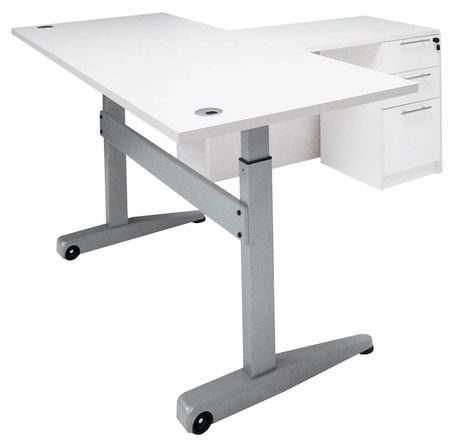 Pneumatic Lift Height Adjustable Executive L-Desk in White