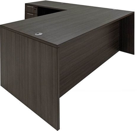 Charcoal L-Shaped Rectangular Executive Desk w/6 Drawers