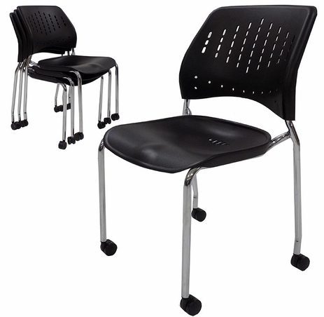 300 lb. Capacity Black Mobile Stacking Guest Chair