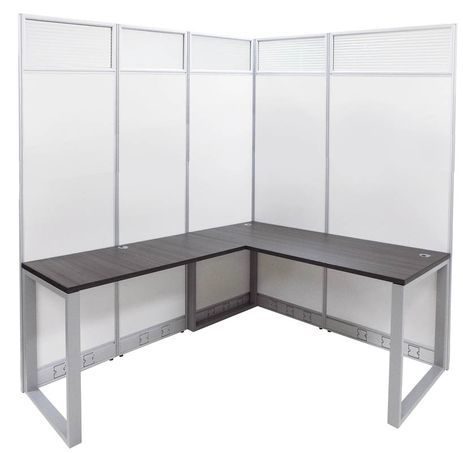 7'H TrendSpaces White Laminate Washable L-Shaped Cubicle w/Glass