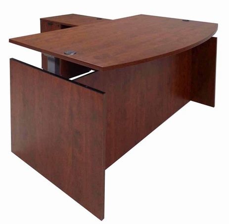Cherry Adjustable Height Bow Front L-Shaped Desk