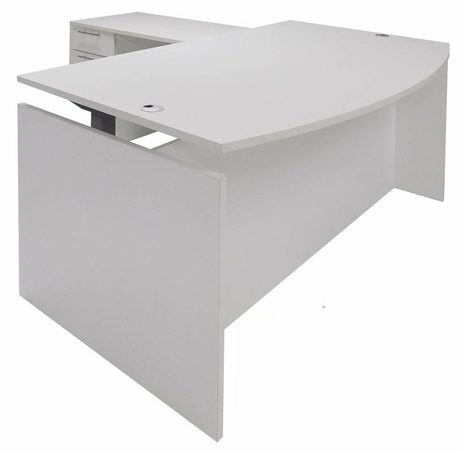 White Adjustable Height Bow Front L-Shaped Desk