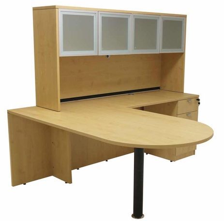 Maple Peninsula L-Shaped Desk w/Hutch