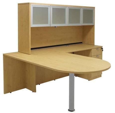 Maple Peninsula L-Shaped Desk w/Hutch