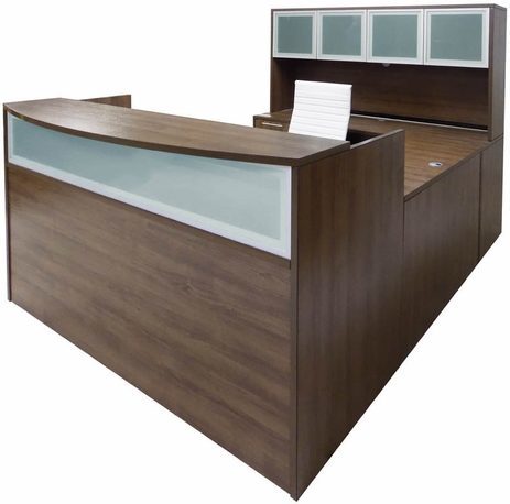 Modern Walnut U-Shaped Reception Desk 