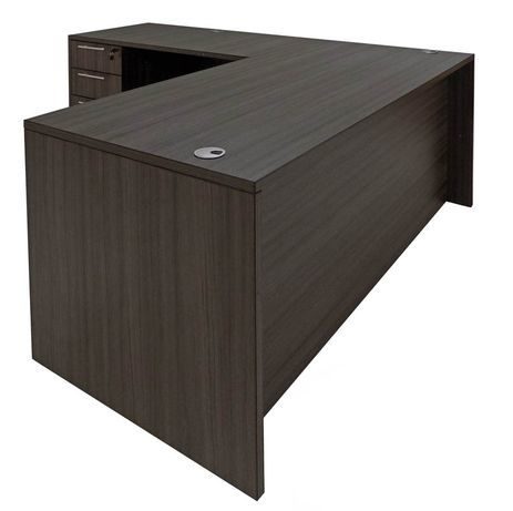Charcoal L-Shaped Rectangular Managers Desk w/6 Drawers