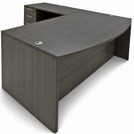 Charcoal L-Shaped Bow Front Conference Desk w/6 Drawers