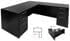 Black L-Shaped Rectangular Executive Desk w/6 Drawers