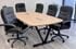 8' Beaumont Steel V-Leg Conference Table with 6 Black Leather PlushTuft Chairs Set