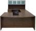 Adjustable Height Bow Front U-Shaped Desk w/Hutch in Modern Walnut
