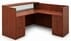 Cherry Laminate L-Shaped Reception Desk w/Frosted Glass Panel