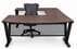 Columbia Walnut Steel V-Leg Bow Front U-Shaped Desk
