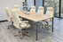 8' Contrasts Rustic Conference Table w/ 6 300 lbs Cap. Cream Leather Chairs Set