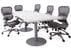 8' x 4' White Disc Base Table with 6 Gray Mesh Back Chairs Set