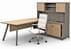8'W Desert Oak & Smoked Timber Executive L-Desk with Storage and Hutch