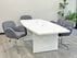 8' White Boat Shaped Table w/ 4 Vintage Gray Swivel Chairs Set