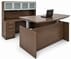 Adjustable Height Bow Front U-Shaped Desk w/Hutch in Modern Walnut