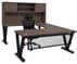 Columbia Walnut Steel V-Leg Rectangular Front U-Shaped Desk with Hutch