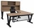 Urban Walnut Steel V-Leg Rectangular Front U-Shaped Desk with Hutch