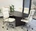 8' Mocha Oval Racetrack Table w/6 High Back Cream Leather Chairs - Conference Set