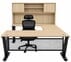 Beaumont Oak Steel V-Leg Rectangular Front U-Shaped Desk with Hutch